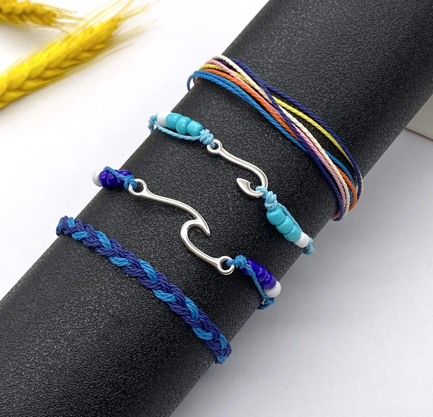 14 Pieces Bracelets for Teen Girls Wave Strand Anklet Bracelets Set,Handmade Cute Sunflower Adjustable Braided Rope Bracelet Bohemian Beach Friendship Jewelry Christmas Gifts Feature Sunflower Set