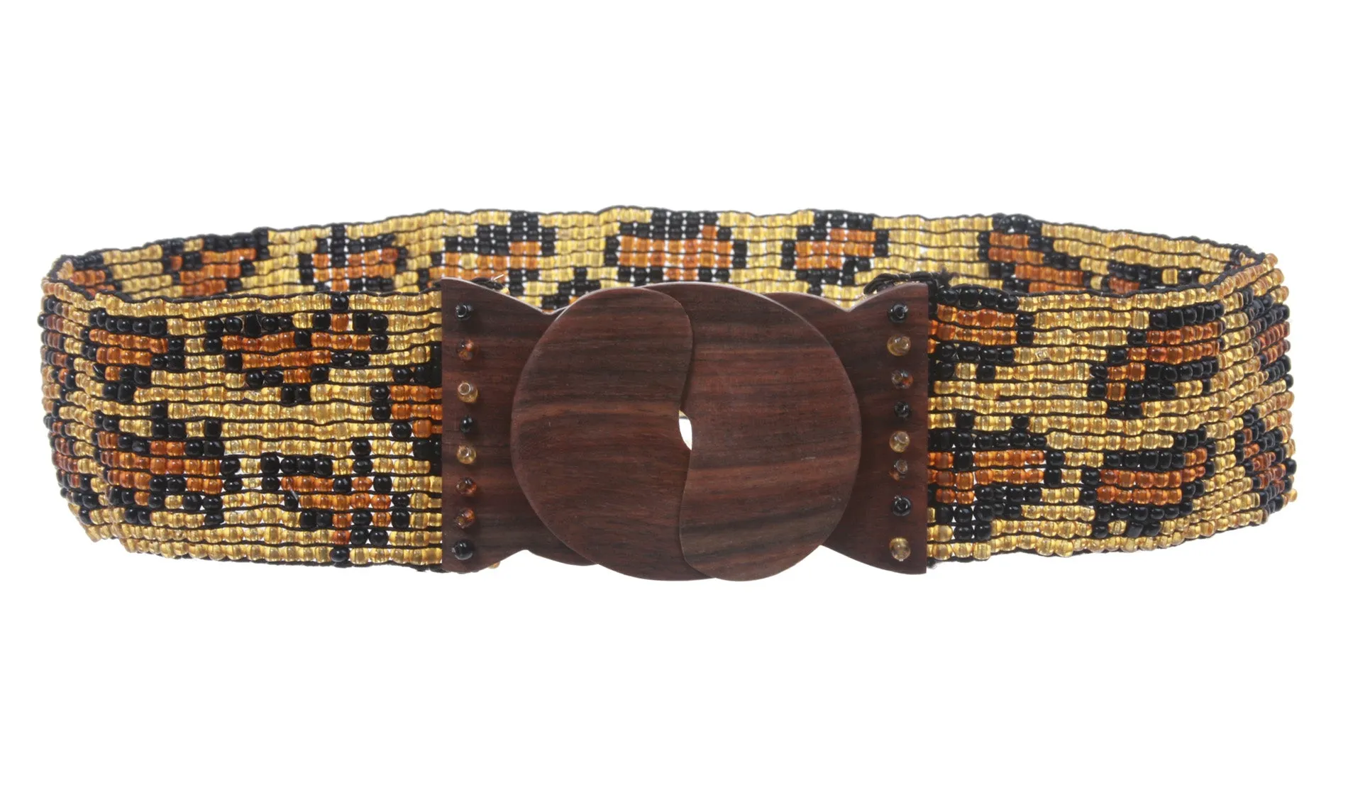2 1/4" Beaded Stretch Belt with Polished Wood Buckle