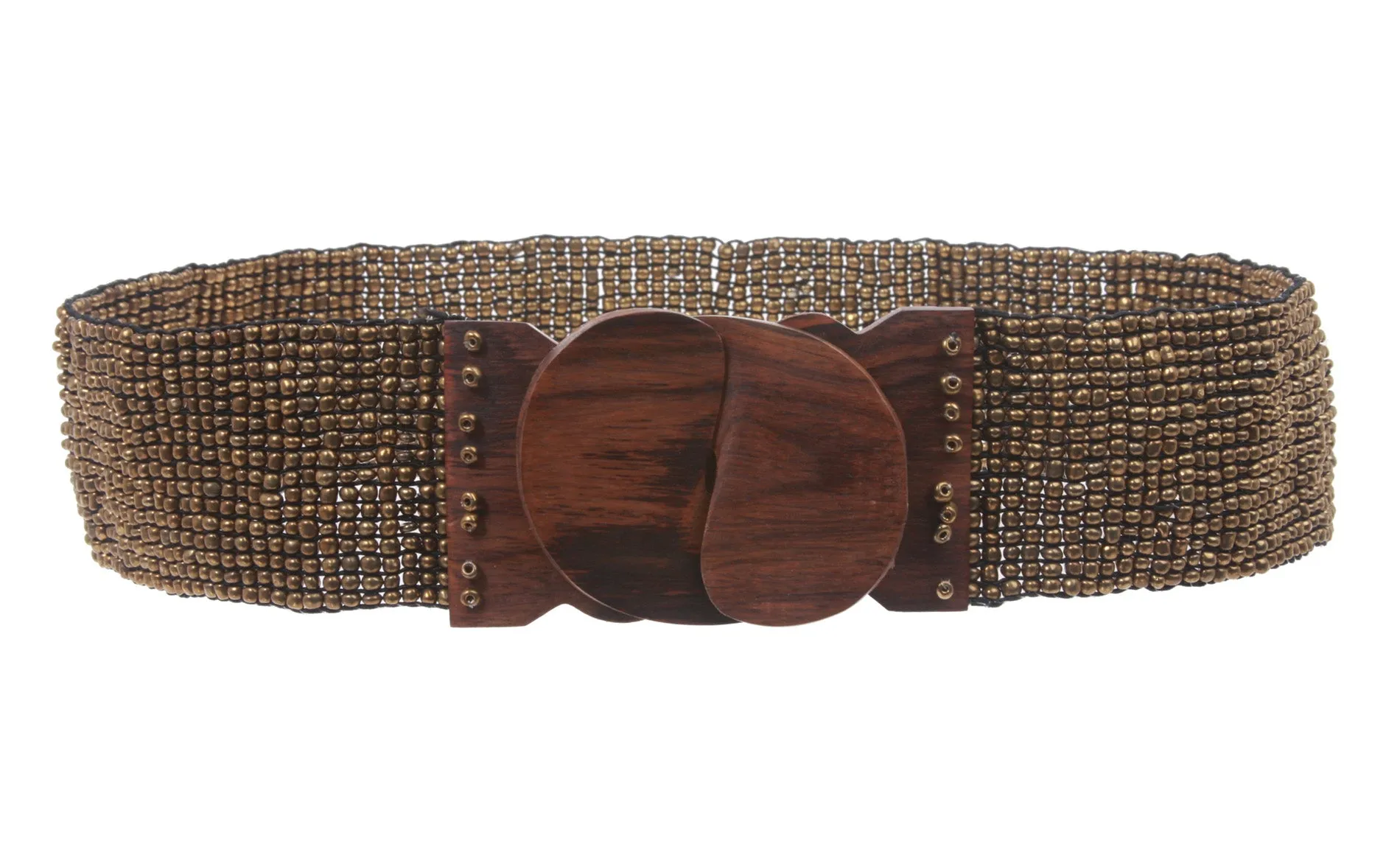 2 1/4" Beaded Stretch Belt with Polished Wood Buckle