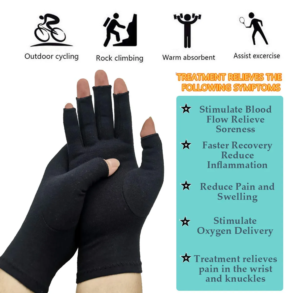 2 Pairs Arthritis Compression Gloves, Relieve Arthritis, Rheumatoid, Osteoarthritis, Carpal Tunnel Pain, Compression Gloves for Arthritis for Women & Men, Gloves for Work, Warm Moisture Absorption Large (2 Pair) Black