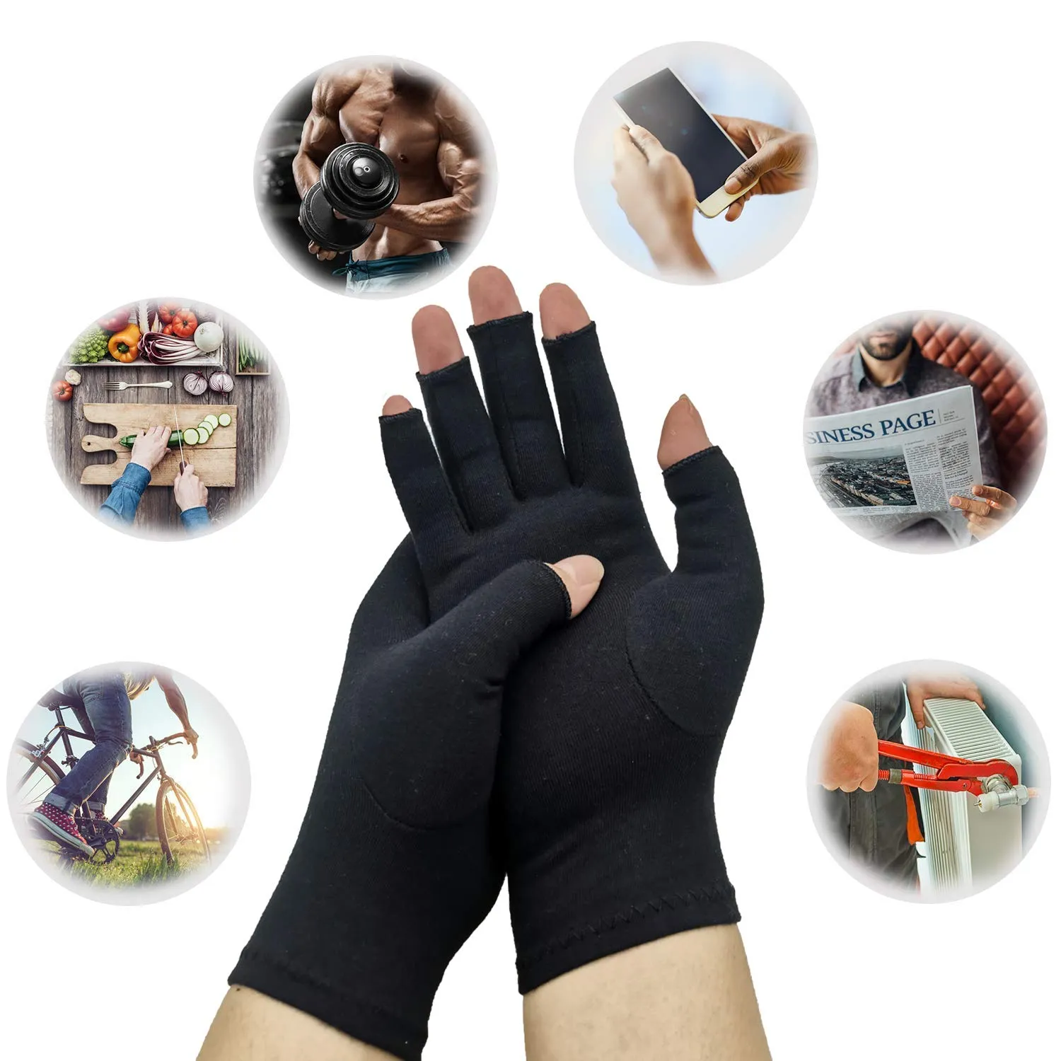 2 Pairs Arthritis Compression Gloves, Relieve Arthritis, Rheumatoid, Osteoarthritis, Carpal Tunnel Pain, Compression Gloves for Arthritis for Women & Men, Gloves for Work, Warm Moisture Absorption Large (2 Pair) Black