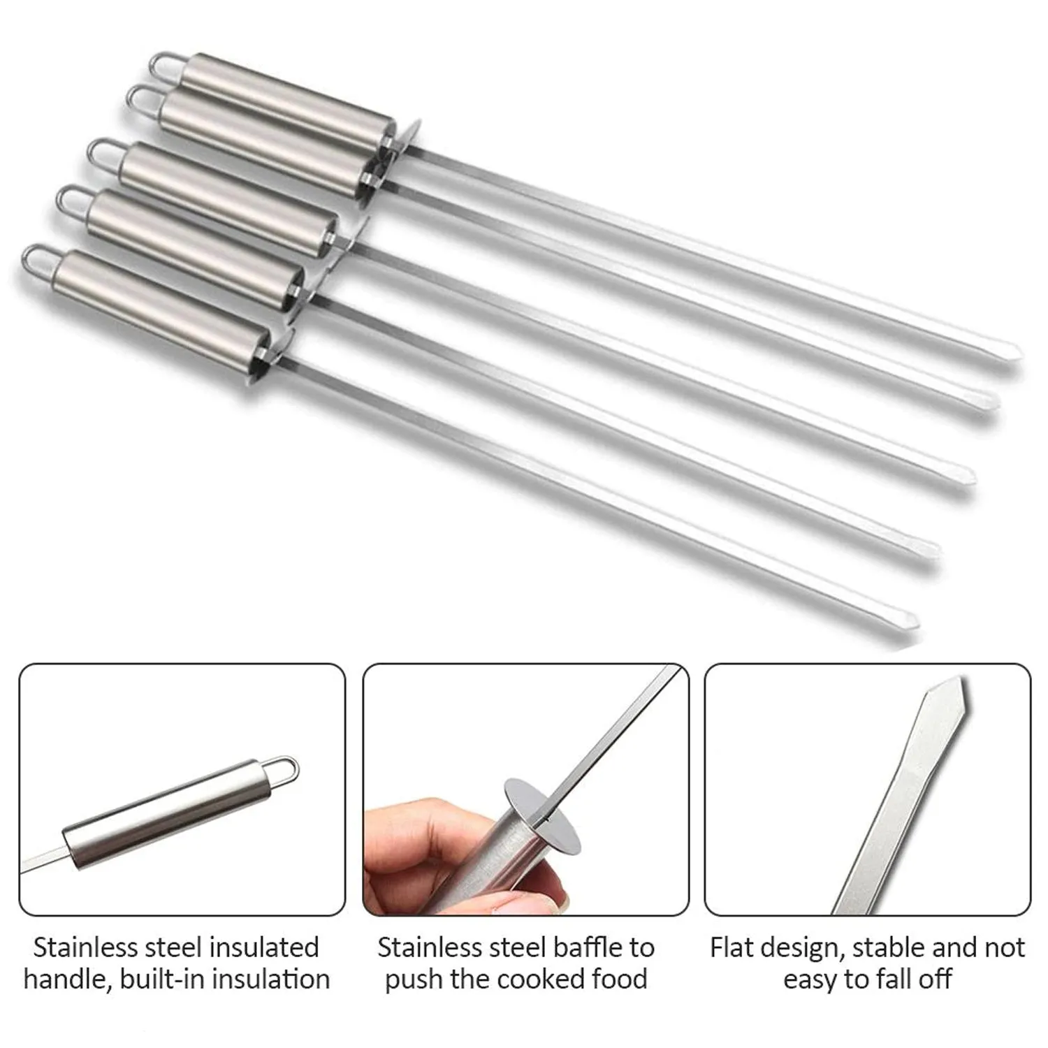 2331 Long Stainless Steel BBQ Grill Bar Sticks With Handle Reusable Grill Skewers Outdoor Camping