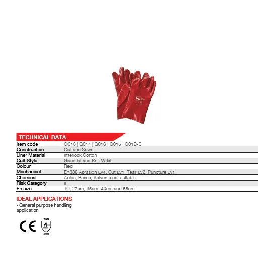 270mm 11'' Medium-duty Red PVC gloves Abrasion-Lv4