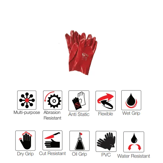 270mm 11'' Medium-duty Red PVC gloves Abrasion-Lv4