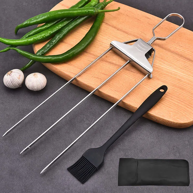 3-Prong Skewer Stick Stainless Steel Kebab Fork
