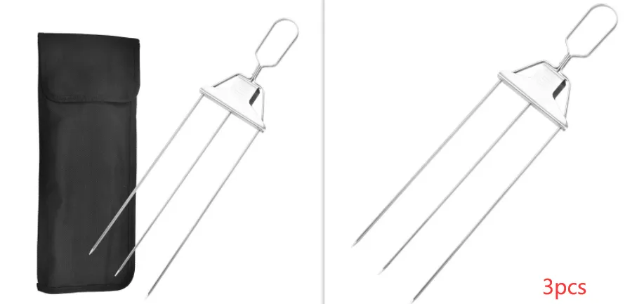 3-Prong Skewer Stick Stainless Steel Kebab Fork
