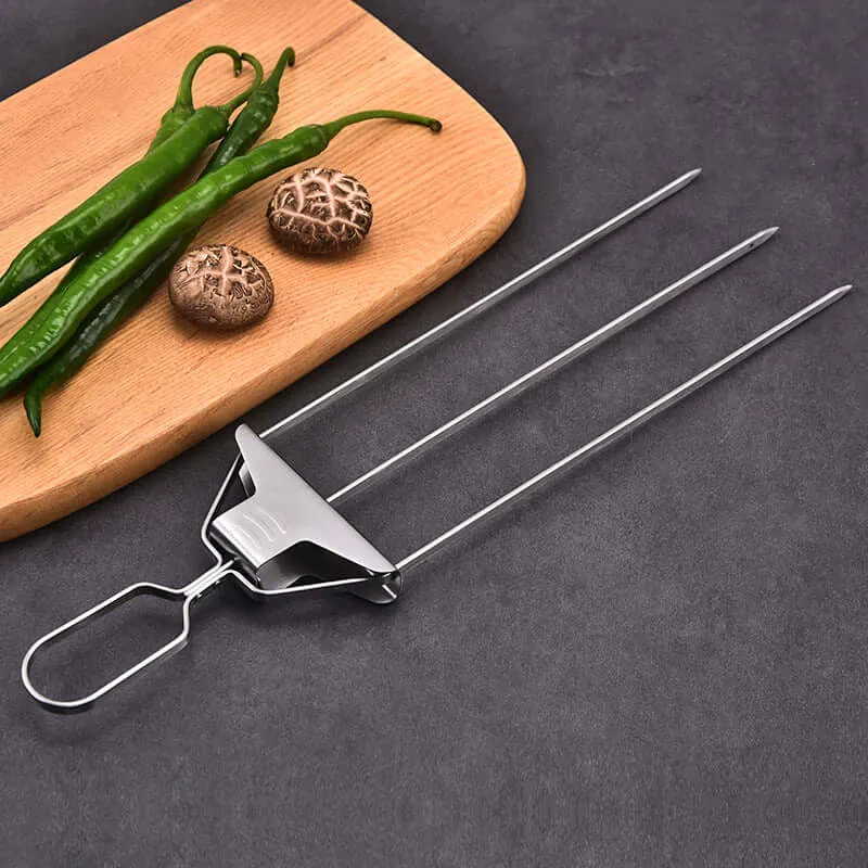 3-Prong Skewer Stick Stainless Steel Kebab Fork