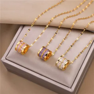 316L Stainless Steel 3 Color Round Pendant Necklace Minimalist Style Beautiful Woman