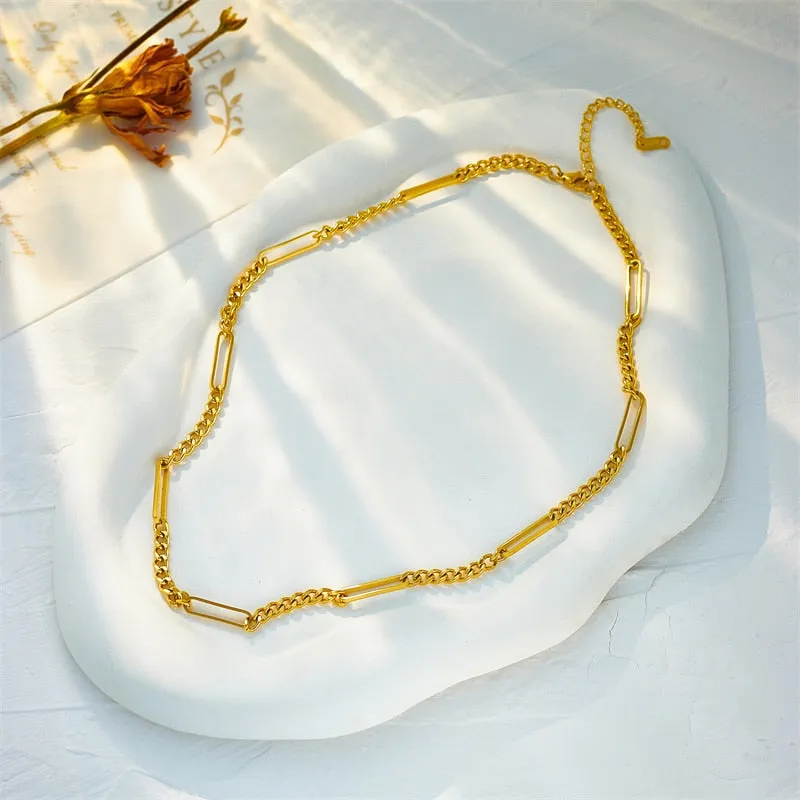316L Stainless Steel Gold Color Geometric Link Chain Necklace For Women