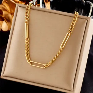 316L Stainless Steel Gold Color Geometric Link Chain Necklace For Women