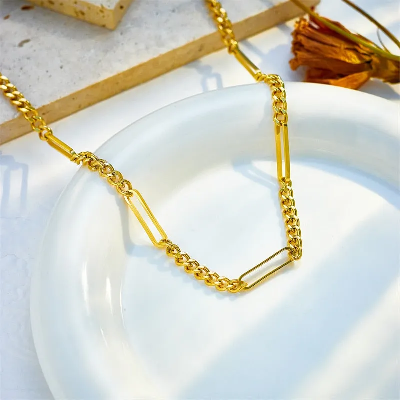 316L Stainless Steel Gold Color Geometric Link Chain Necklace For Women