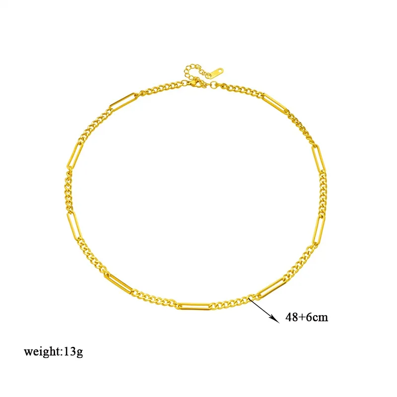 316L Stainless Steel Gold Color Geometric Link Chain Necklace For Women
