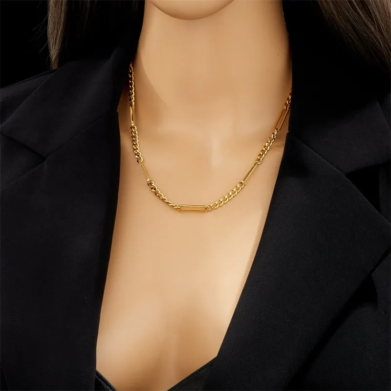 316L Stainless Steel Gold Color Geometric Link Chain Necklace For Women