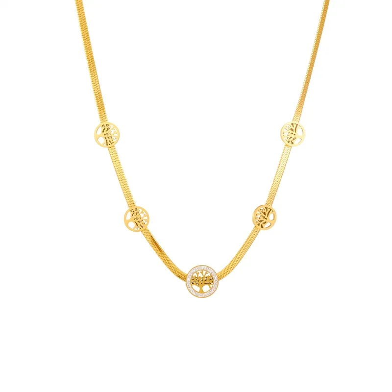 316L Stainless Steel Gold Color Round Tree Choker Necklace For Women