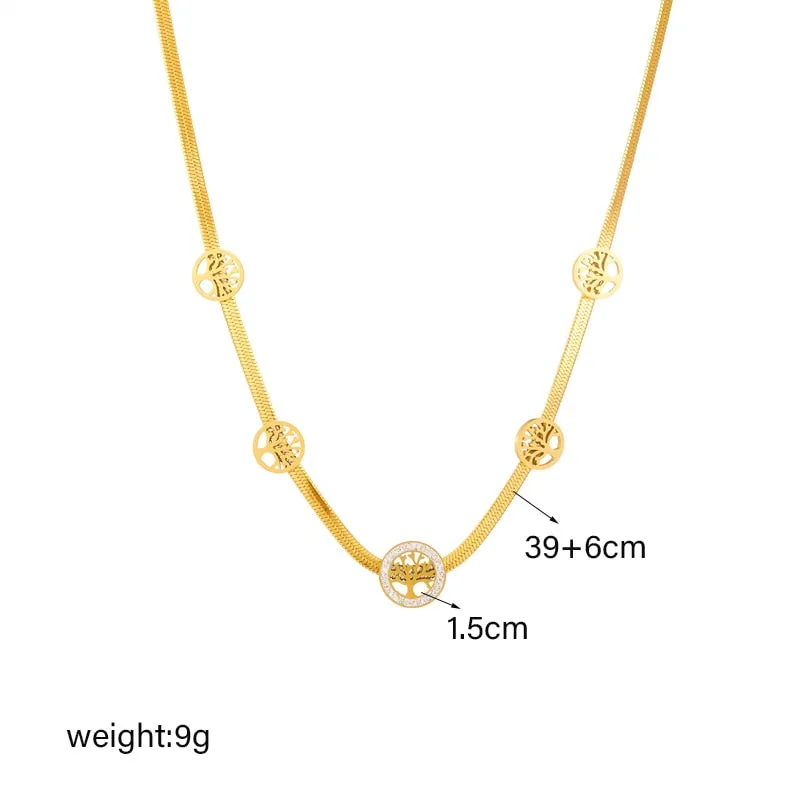 316L Stainless Steel Gold Color Round Tree Choker Necklace For Women