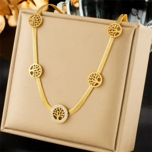 316L Stainless Steel Gold Color Round Tree Choker Necklace For Women