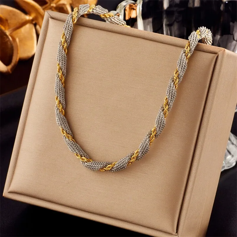 316L Stainless Steel Gold Silver Color Thick Chains Necklace For Women