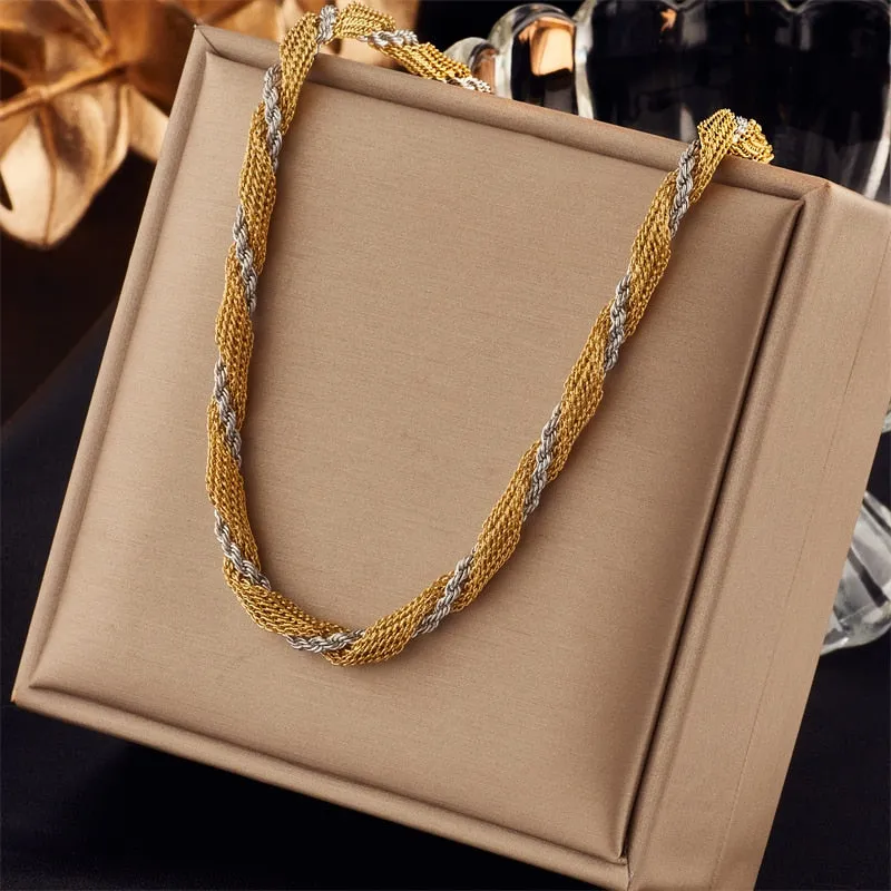 316L Stainless Steel Gold Silver Color Thick Chains Necklace For Women