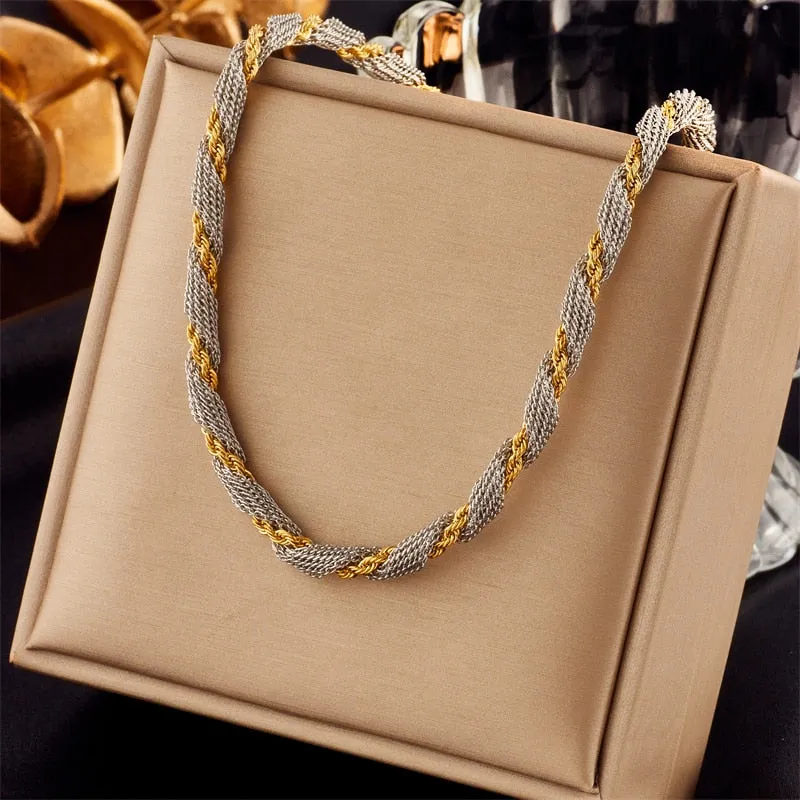 316L Stainless Steel Gold Silver Color Thick Chains Necklace For Women
