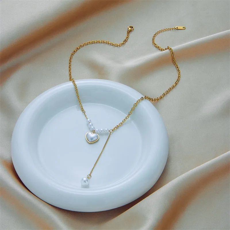 316L Stainless Steel Pearl Necklace For Women 2022 Fashion Heart Pendant Necklaces