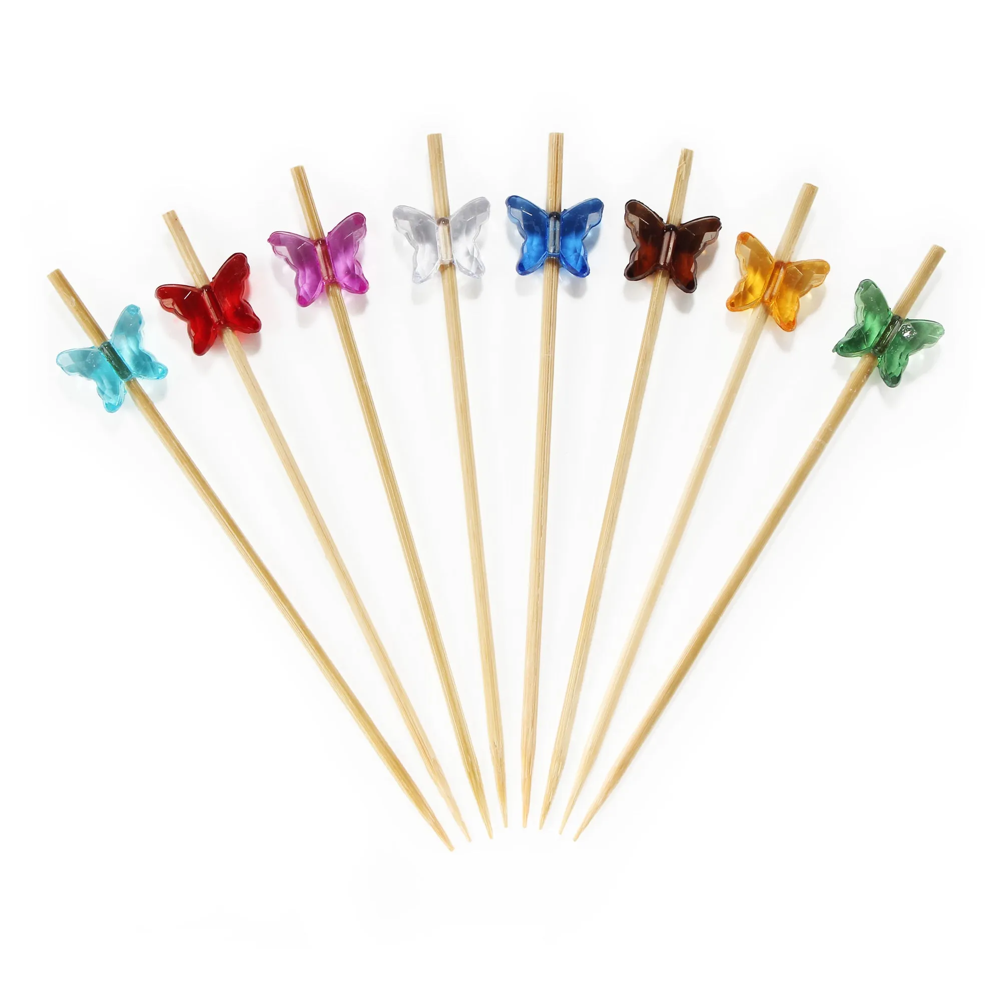 3.9" Decorative Acrylic Butterfly End Bamboo Cocktail Picks