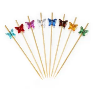 3.9" Decorative Acrylic Butterfly End Bamboo Cocktail Picks
