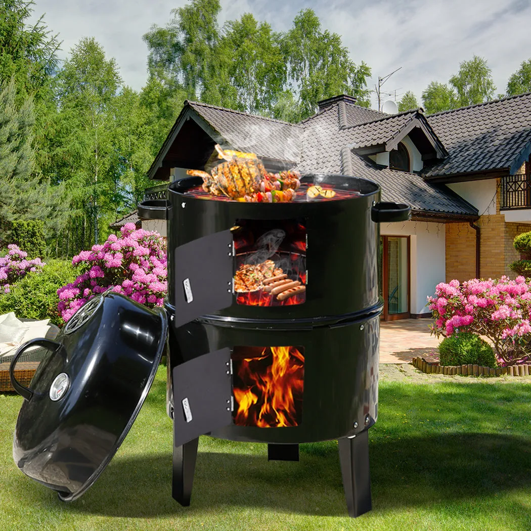 3in1 Charcoal BBQ Grill Smoker Portable Outdoor Barbecue Roaster Steel Camping
