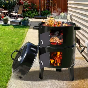 3in1 Charcoal BBQ Grill Smoker Portable Outdoor Barbecue Roaster Steel Camping