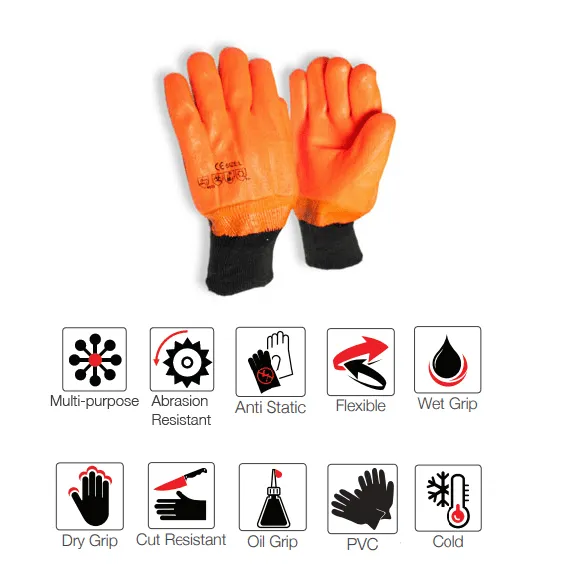 50mm 2.5'' Hi-Vis Orange PVC jersey liner freezer gloves Abrasion-Lv4