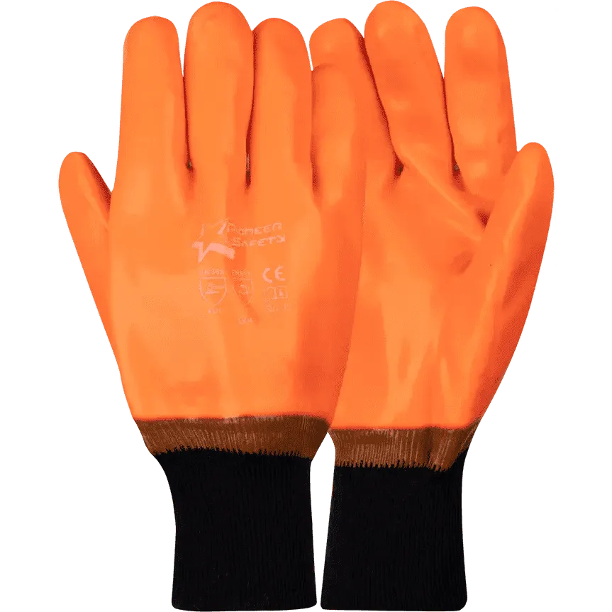 50mm 2.5'' Hi-Vis Orange PVC jersey liner freezer gloves Abrasion-Lv4