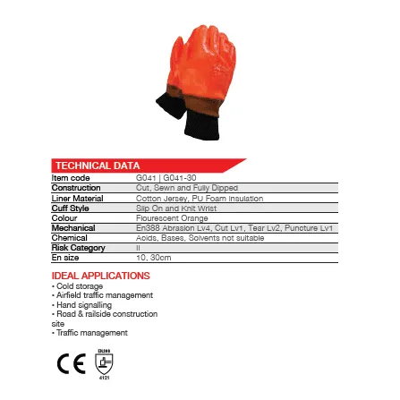 50mm 2.5'' Hi-Vis Orange PVC jersey liner freezer gloves Abrasion-Lv4