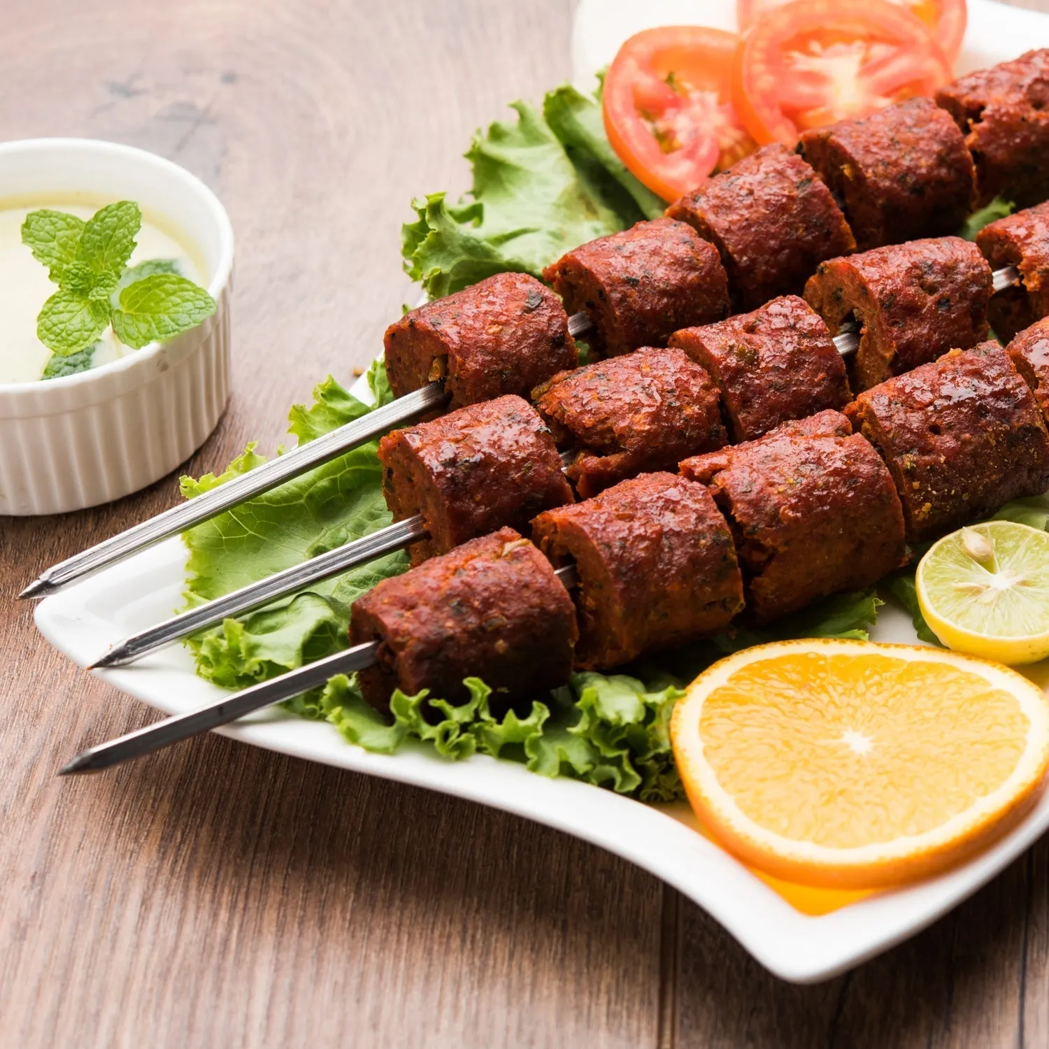 7099 Non Bending Reusable Long Wooden Thick Handle BBQ Grill Paneer Tikka Kebab Seekh Barbeque Skewers.