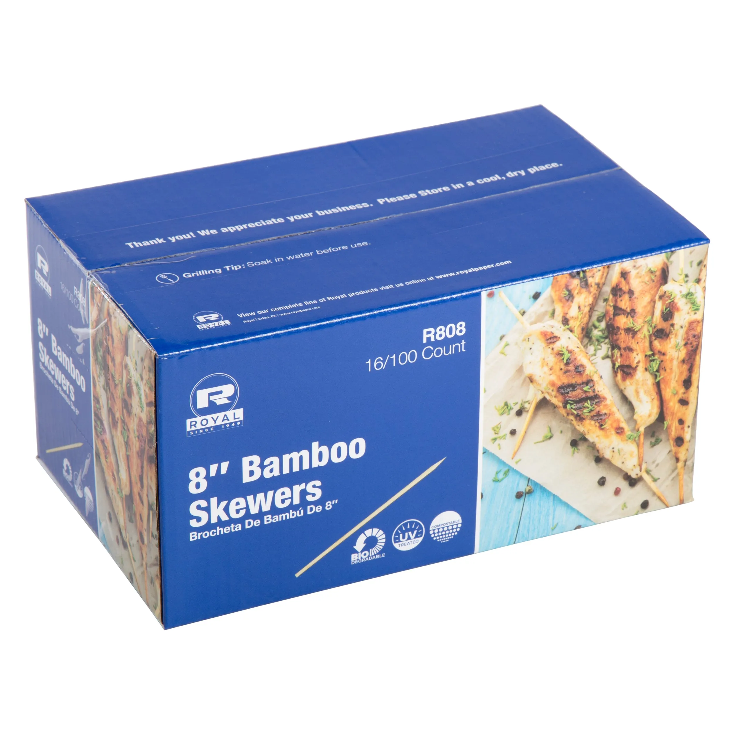 8" Round Bamboo Skewers, Case of 19,200