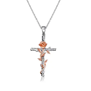 925 Sterling Silver Cross Necklace, Couple Cross Jewellery Sets, Cross Long Earrings Jewellery Gifts rose cross