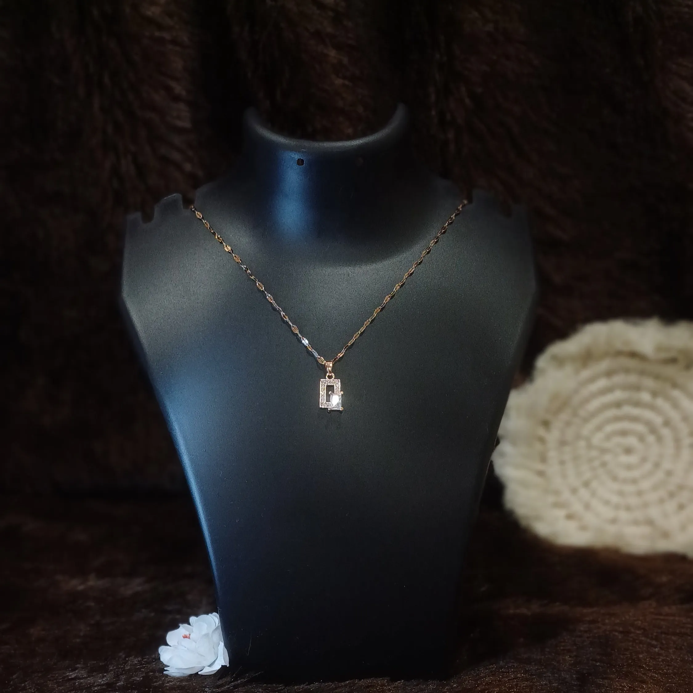 A.D. square pendant with statement braided chain_ anti tarnish