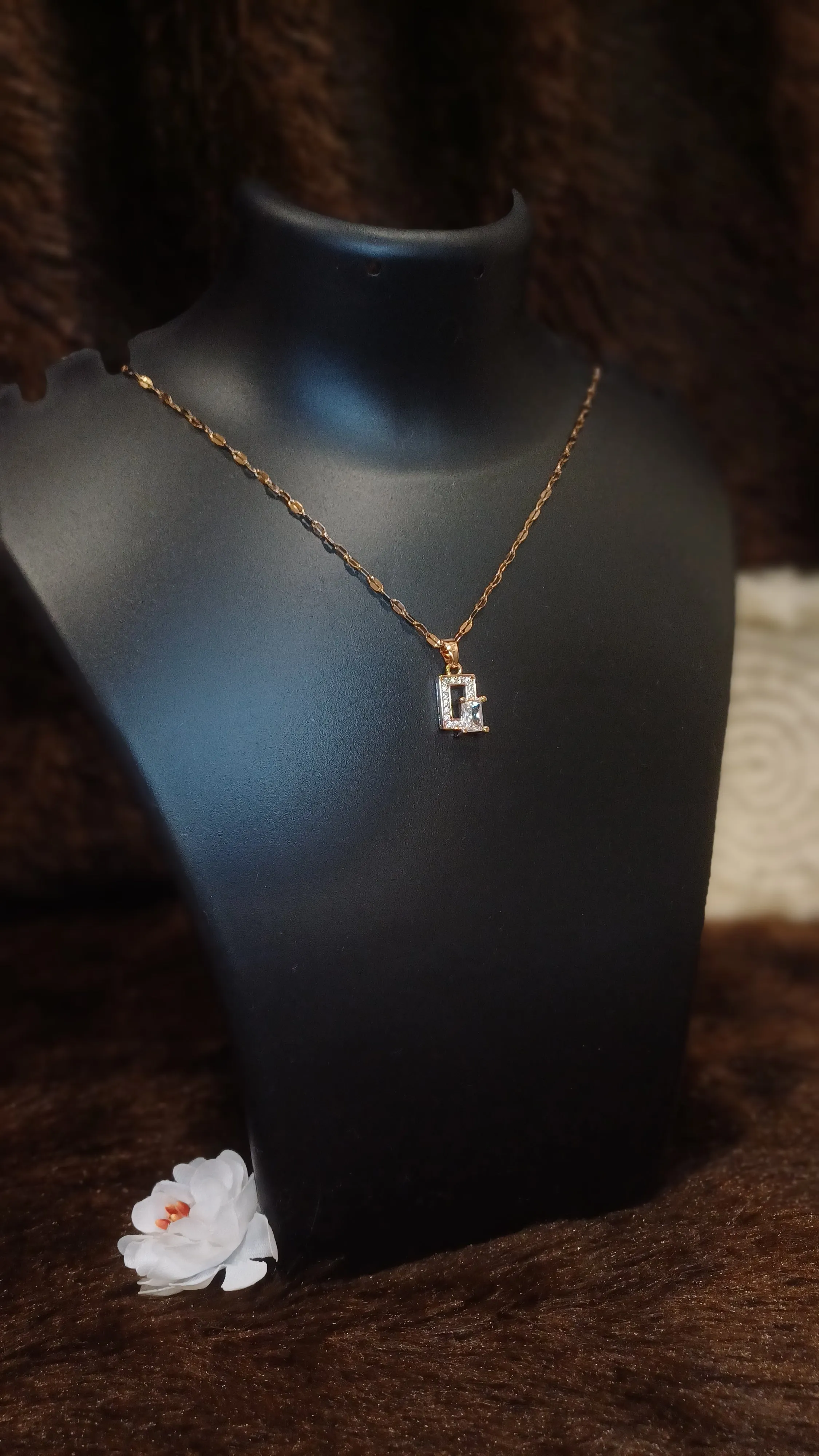 A.D. square pendant with statement braided chain_ anti tarnish