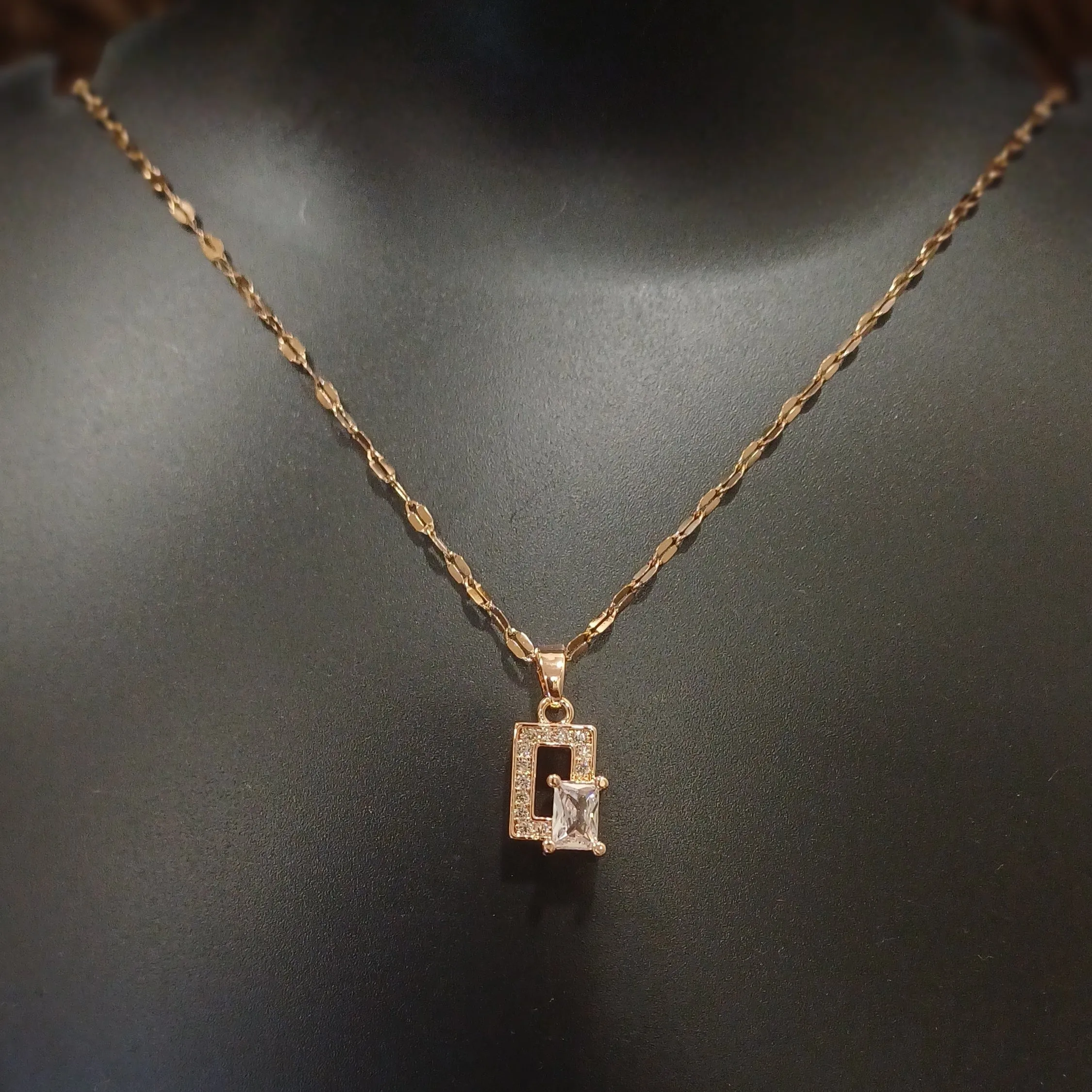 A.D. square pendant with statement braided chain_ anti tarnish