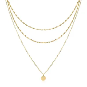 Aisansty Dainty Layered Choker Necklaces Handmade Coin Tube Star Pearl Pendant Multilayer Adjustable Layering Chain Gold Plated Necklaces Set for Women Girls Bar Chain&Coin