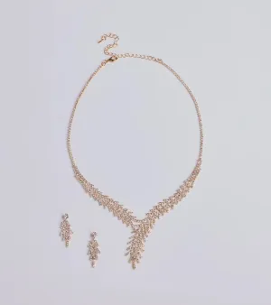 All That Glitz Rhinestone Fringe Necklace And Earrings Set