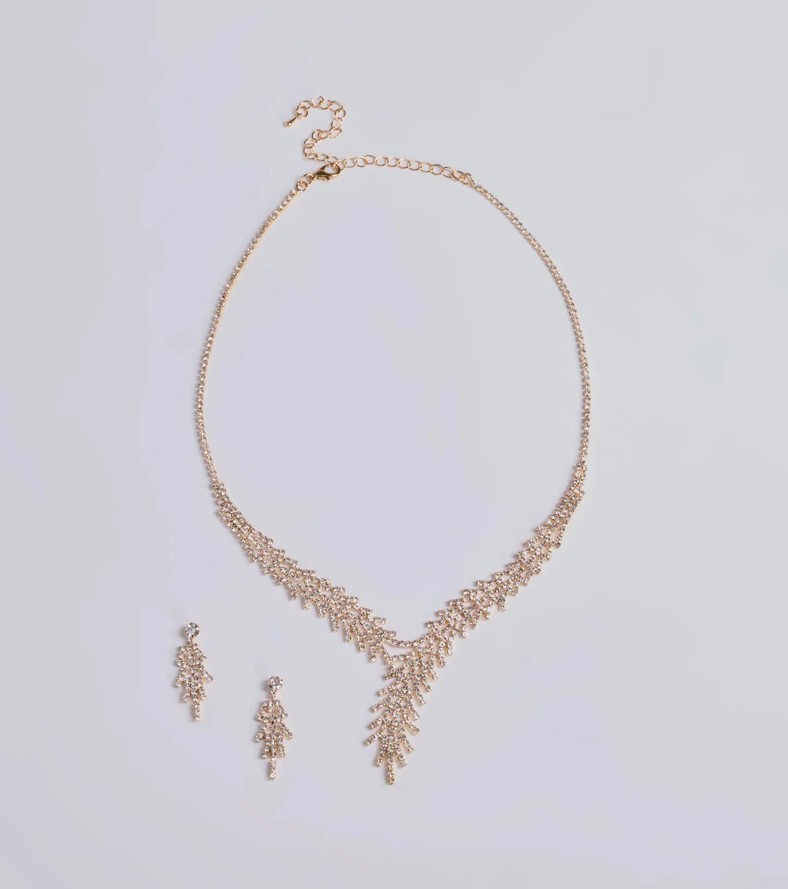 All That Glitz Rhinestone Fringe Necklace And Earrings Set