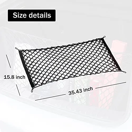 Amiss 2 Packs Cargo Net Stretchable, Adjustable Elastic Trunk Storage Net with Hook for SUVs, Cars and Trucks (35.4x15.8 Inch)