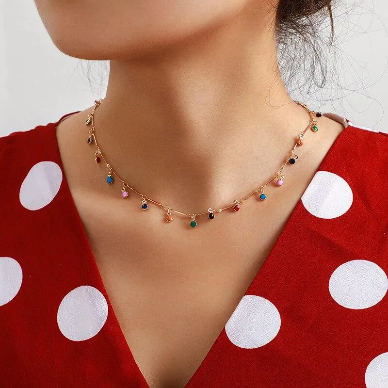 Bohemian Gold Necklace for Women Charming Colorful Stone Chain