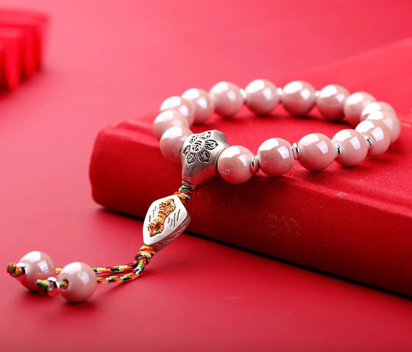 Buddhist Vajra Mantra Wheel Ceramic Liu Li Glass Bracelet 10/14mm Wrist Mala Bracelet