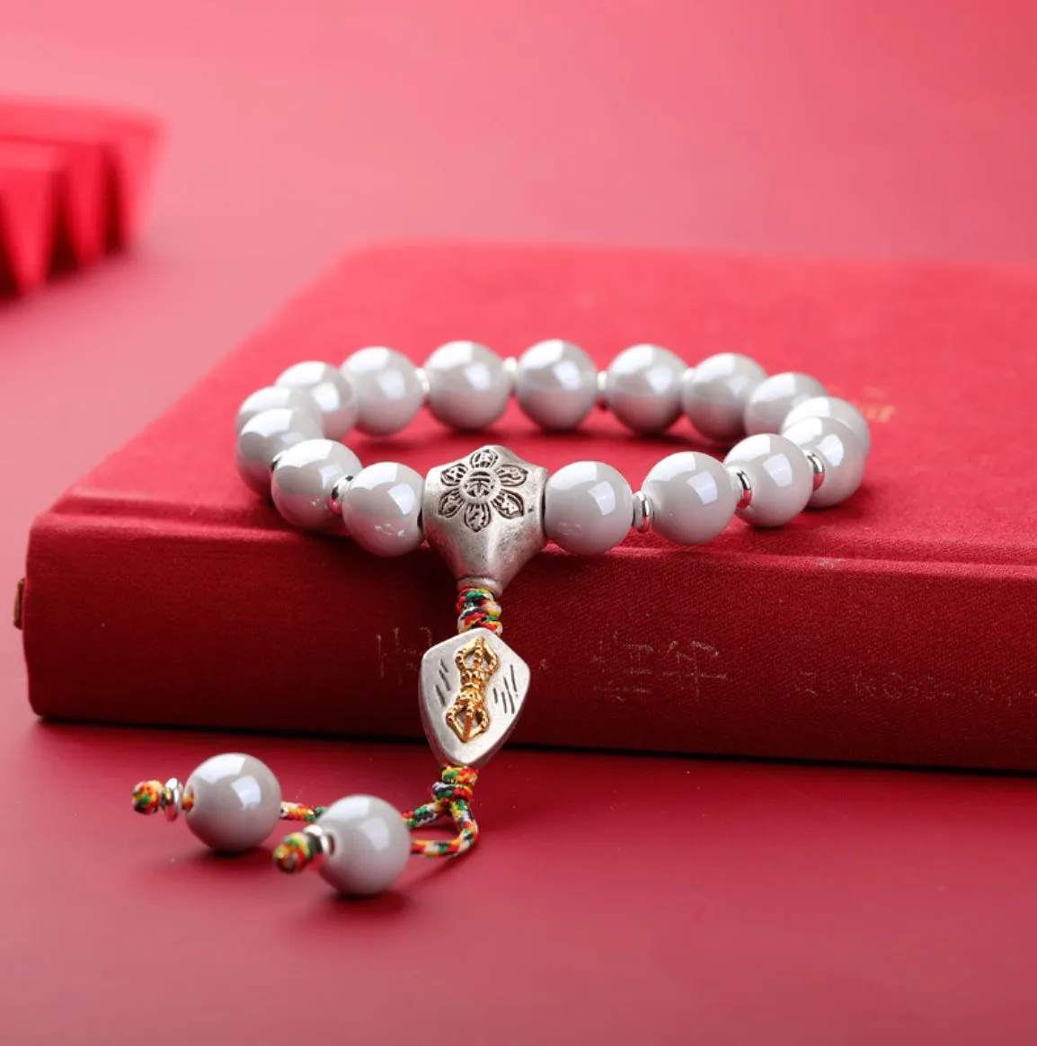 Buddhist Vajra Mantra Wheel Ceramic Liu Li Glass Bracelet 10/14mm Wrist Mala Bracelet