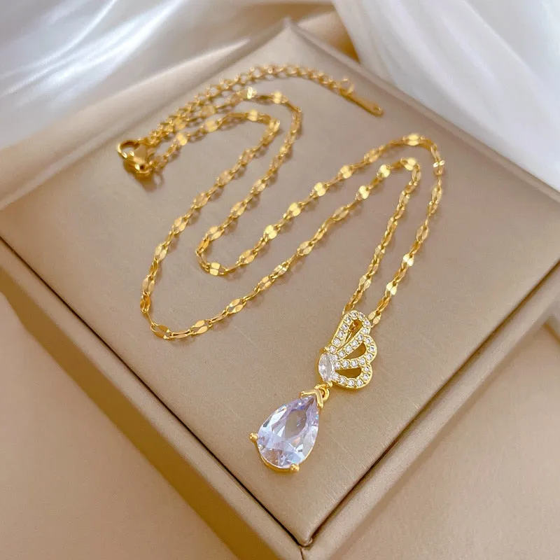 Butterfly AAA Zirconia Elegant Pendants Design Necklace For Women