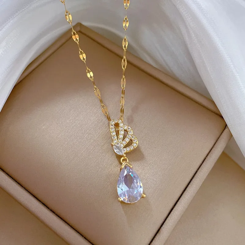 Butterfly AAA Zirconia Elegant Pendants Design Necklace For Women