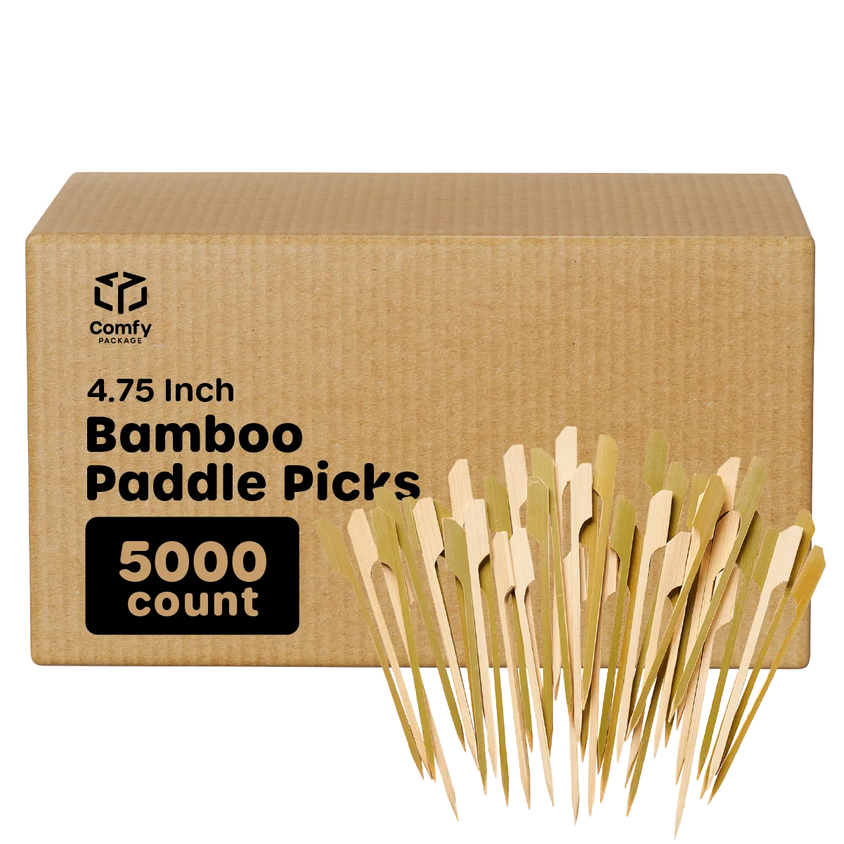 [Case of 5000] 4.7 Inch Bamboo Wooden Paddle Picks Skewers For Cocktails, Appetizers, Fruits, and Sandwiches