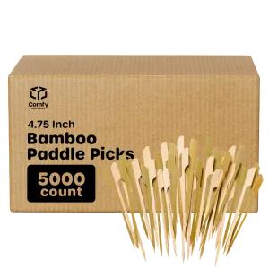 [Case of 5000] 4.7 Inch Bamboo Wooden Paddle Picks Skewers For Cocktails, Appetizers, Fruits, and Sandwiches