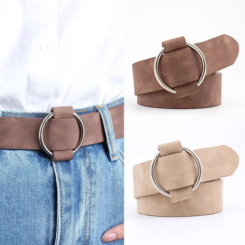 Casual Faux Leather Round Buckle Belt