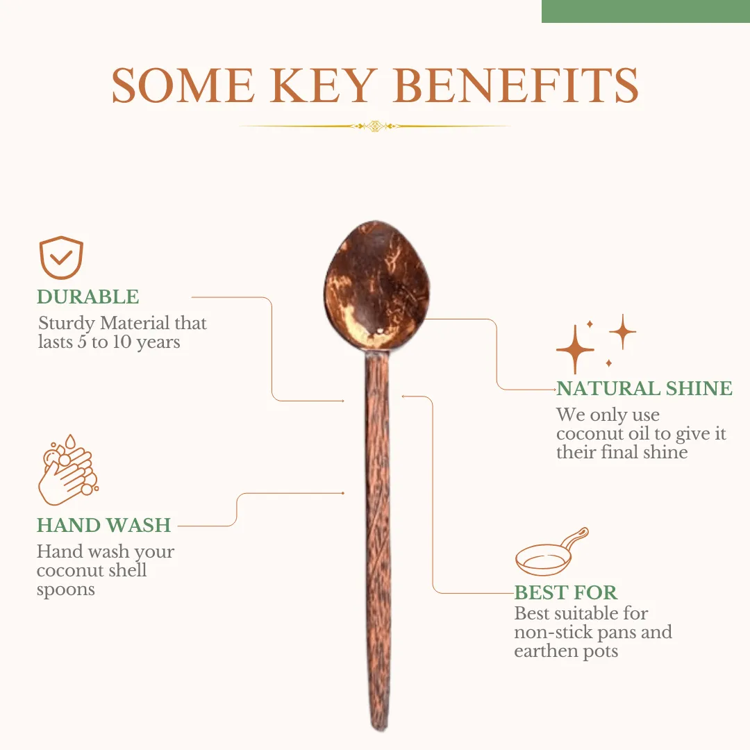 Coconut Shell Large Cooking Spoon Sets for Serving (Set of 3)